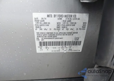 2015 Ford Explorer from USA, damaged, VIN 1FM5K8B83FGA91441